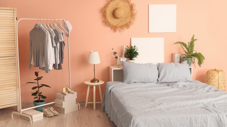 Shrimp pink bedroom wall