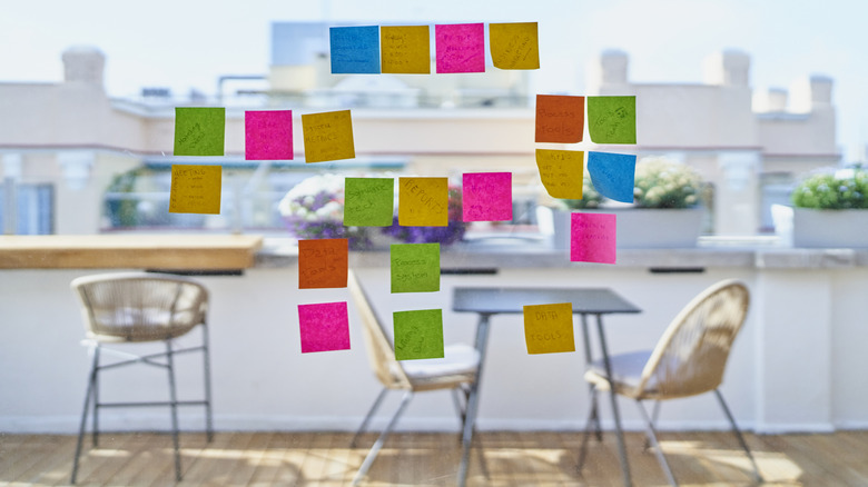 Colorful sticky notes for decluttering