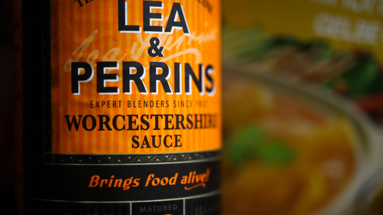 close-up of Worcestershire sauce label