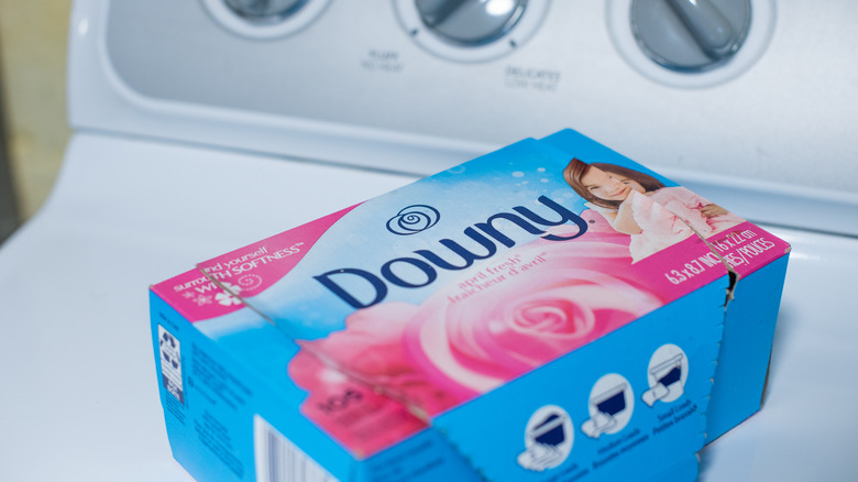 Box of Downy on top of dryer