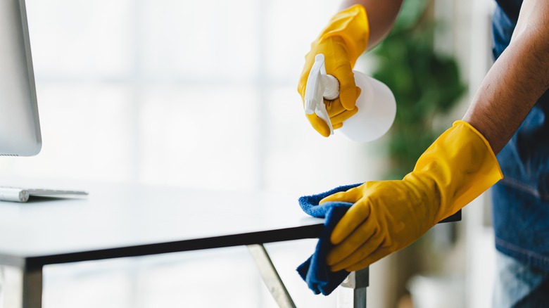 Cleaning with a spray bottle