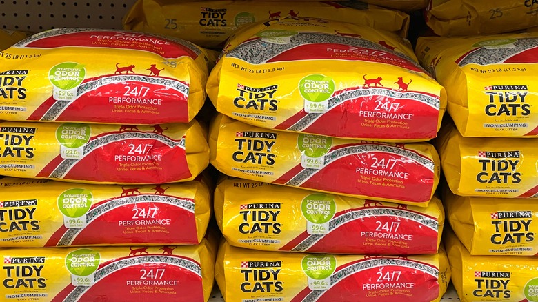 Stacked bags of cat litter