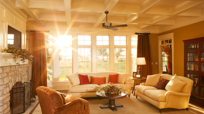 Coffered ceiling in living room