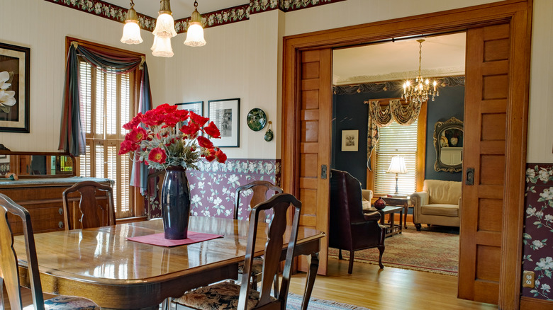 dining room with pocket doors