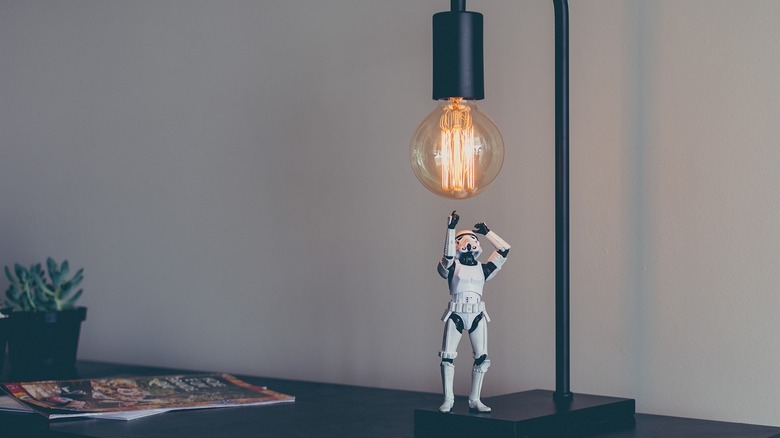 storm trooper figurine under lamp