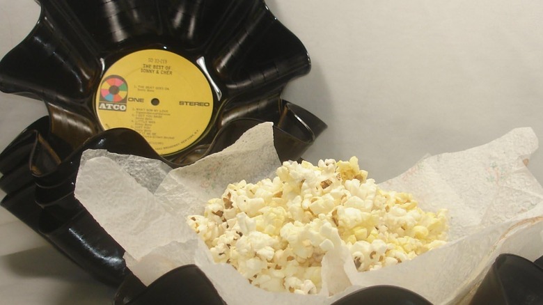 Vinyl record bowl with popcorn