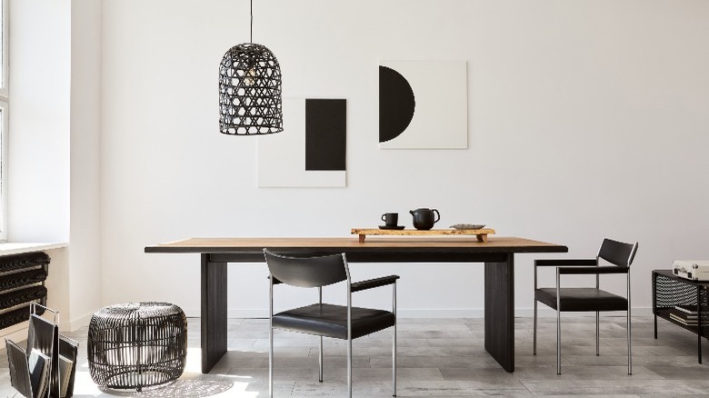 black white modern dining room 