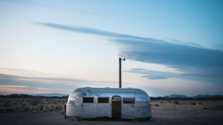 An old Airstream at dusk