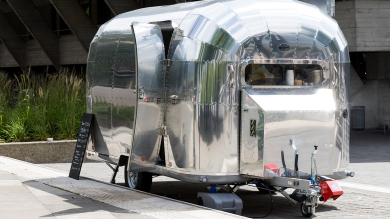 An iconic silver Airstream parked