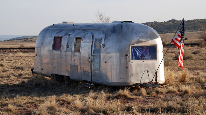 Airstream parked in a desert 