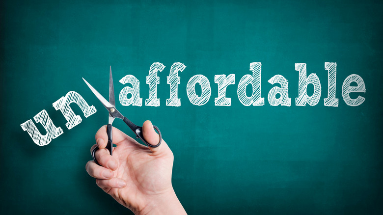 Hand cutting the word unaffordable