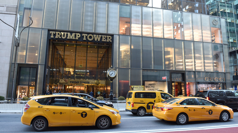 Yellow taxis in front of Trump Tower 