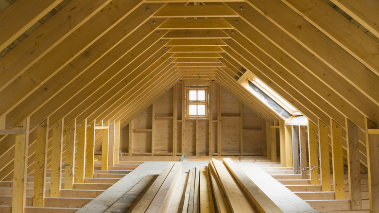 An attic space in a new house is empty