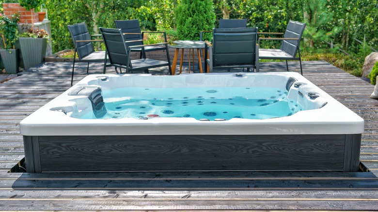 Hot tub embedded in deck