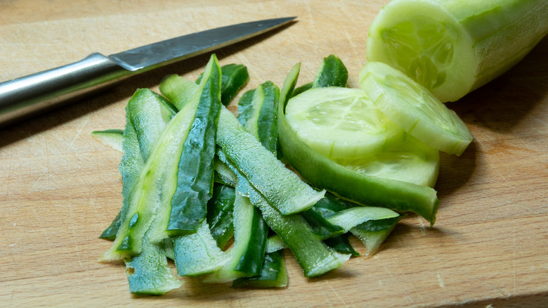 cucumber peels on board 