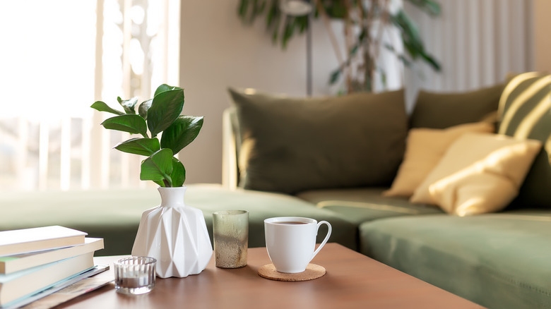 decorated coffee table in living room