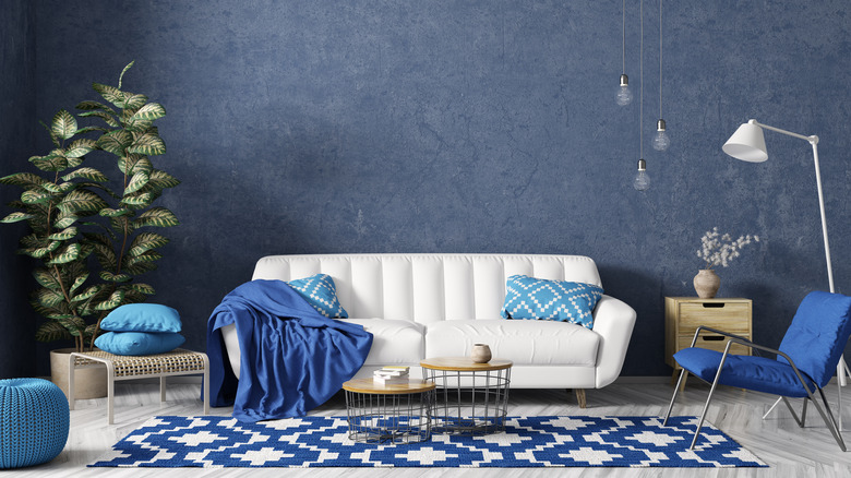 Blue and white living area