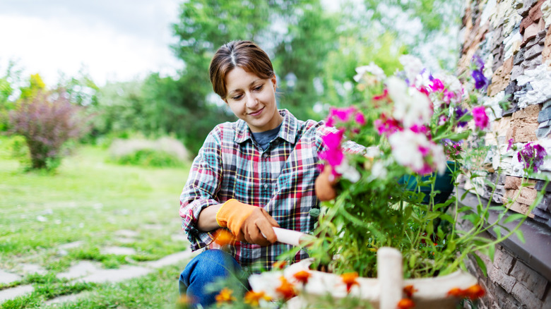 Woman planting flowers 