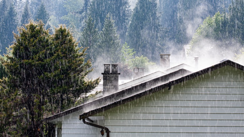 house gutters being rained on