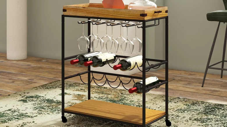 bar cart with glasses