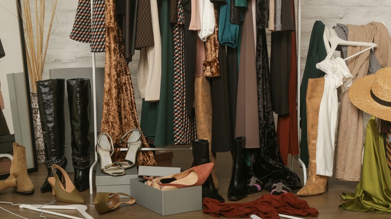 A cluttered wardrobe