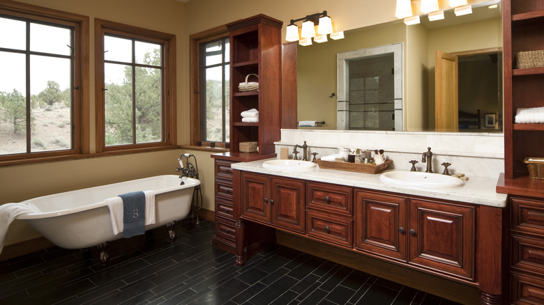 Bathroom with cherry cabinets