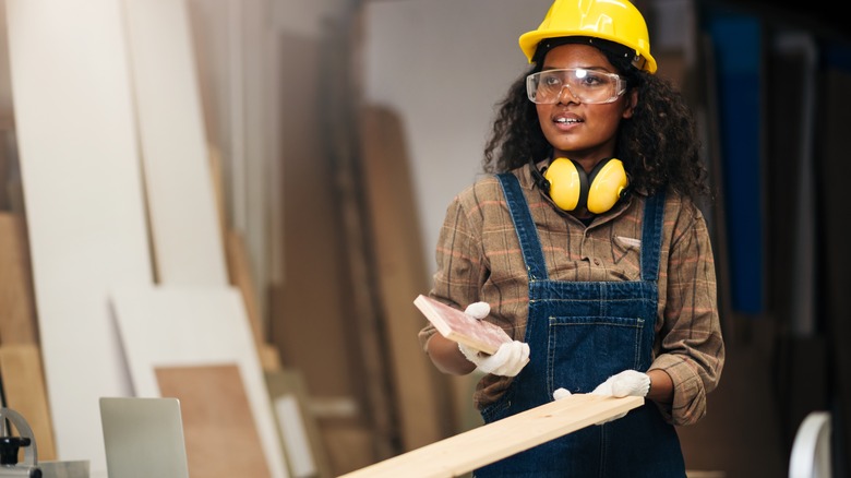 Carpenter in safety gear