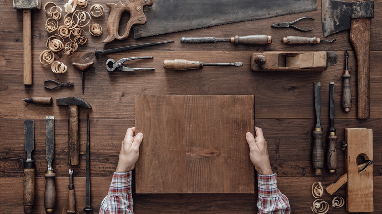 Person holding block of wood