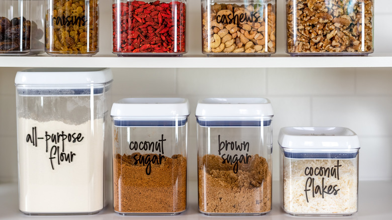 labeled clear containers for pantry