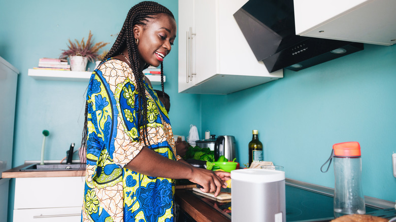 talking to kitchen smart speaker