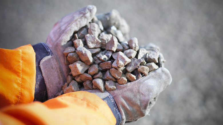 Someone holding pieces of gravel