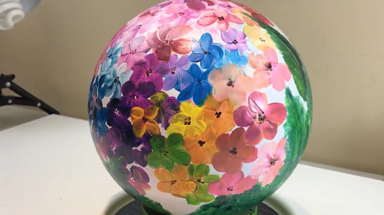 bowling ball painted with hydrangeas