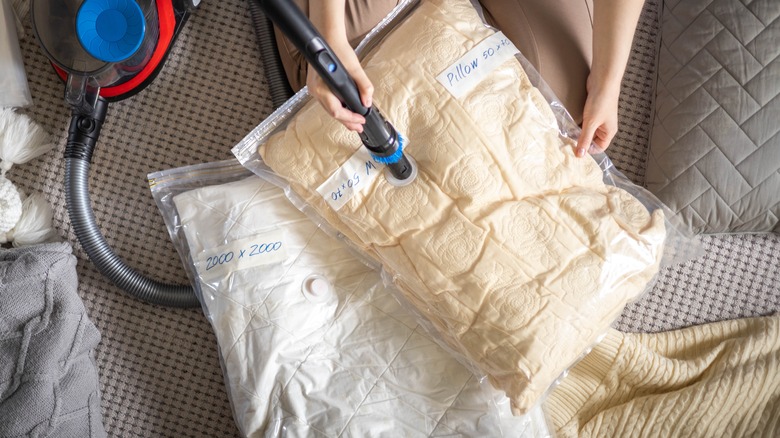 Pillows in vacuum bags