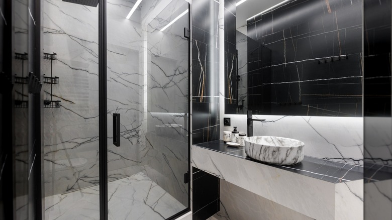 Stylish marble shower and bathroom