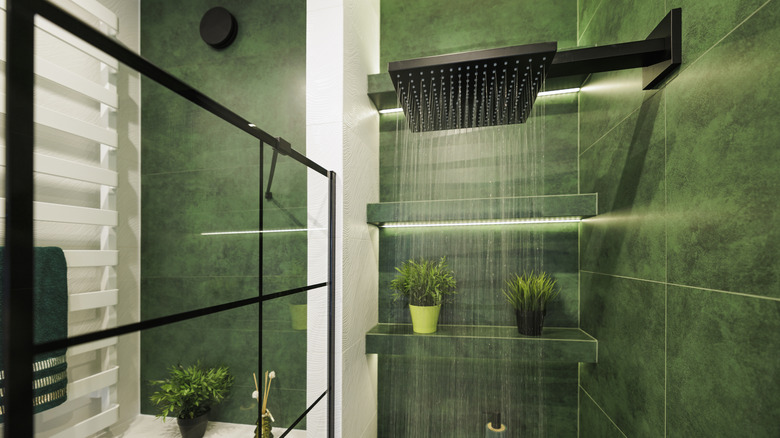 Modern shower with wall-mounted waterfall shower head