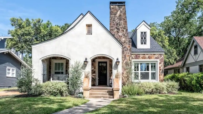 Stone and stucco with chimney