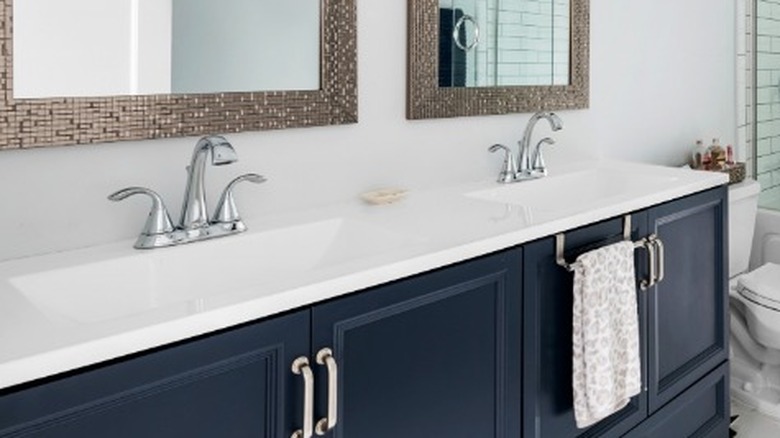 Navy blue bathroom vanity 