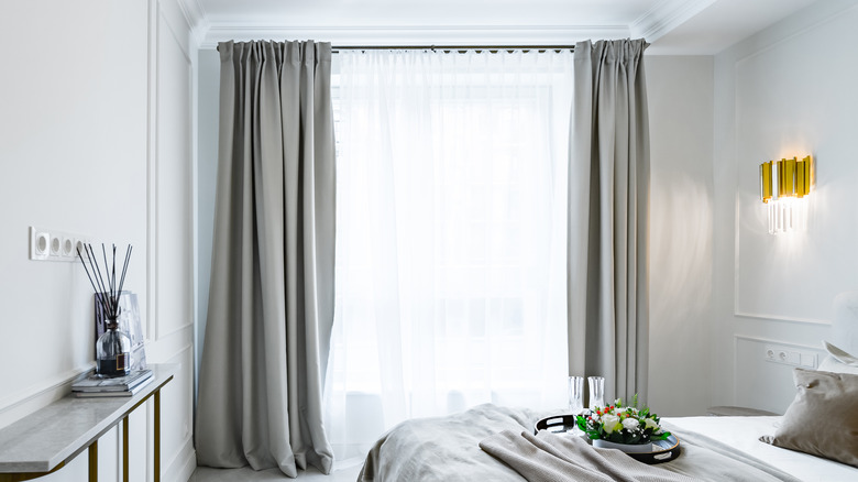 gray curtains in bedroom