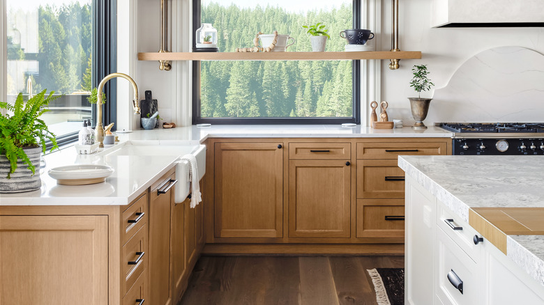 wooden kitchen cabinets white countertops