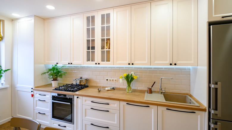 off-white cabinets farmhouse kitchen