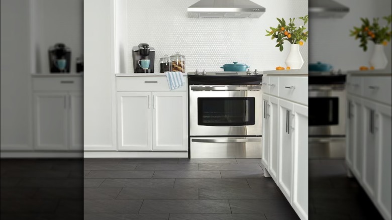 Black tile kitchen floor 