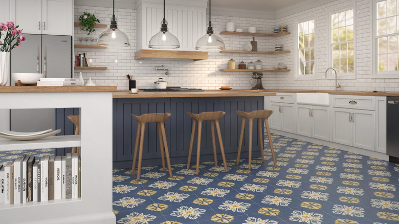 Encaustic patterned kitchen floor tile 