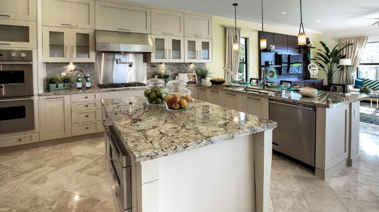 Travertine floor tile in kitchen 