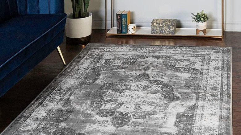 faded gray living room rug