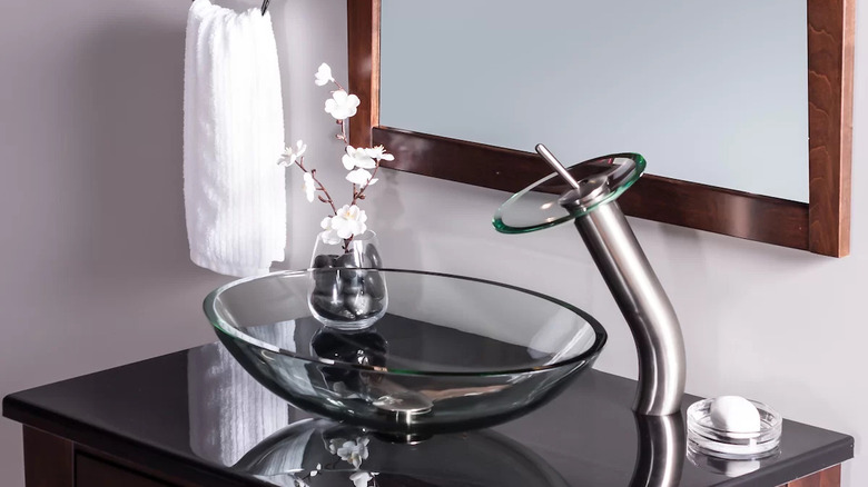 glass bathroom sink and accents