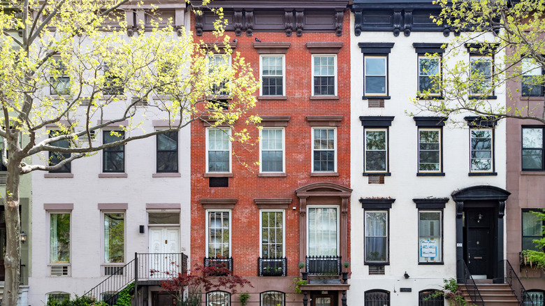 Exterior of brick townhouses