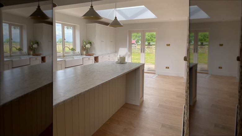 Porcelain countertop in kitchen