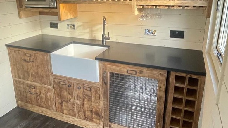 Slate countertops in kitchen