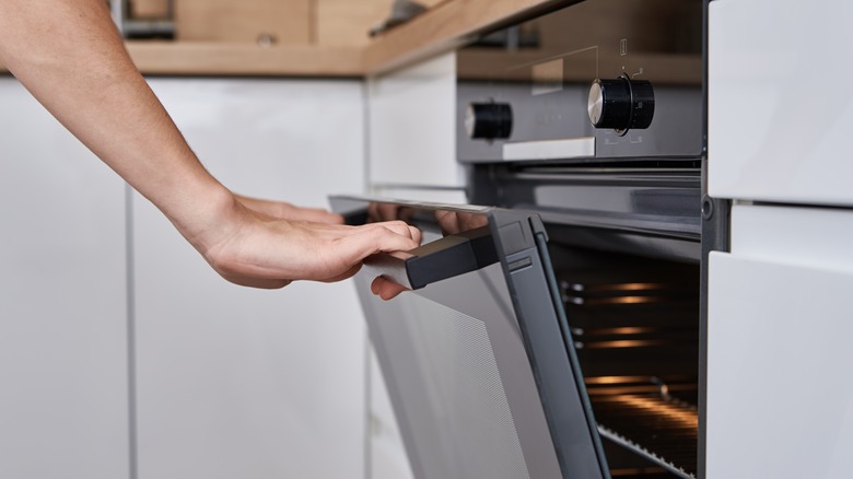 opening the oven door