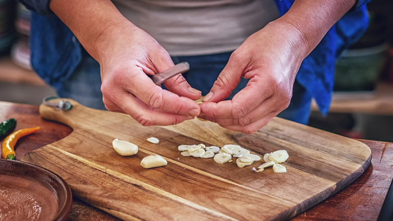 Chopping and peeling garlic